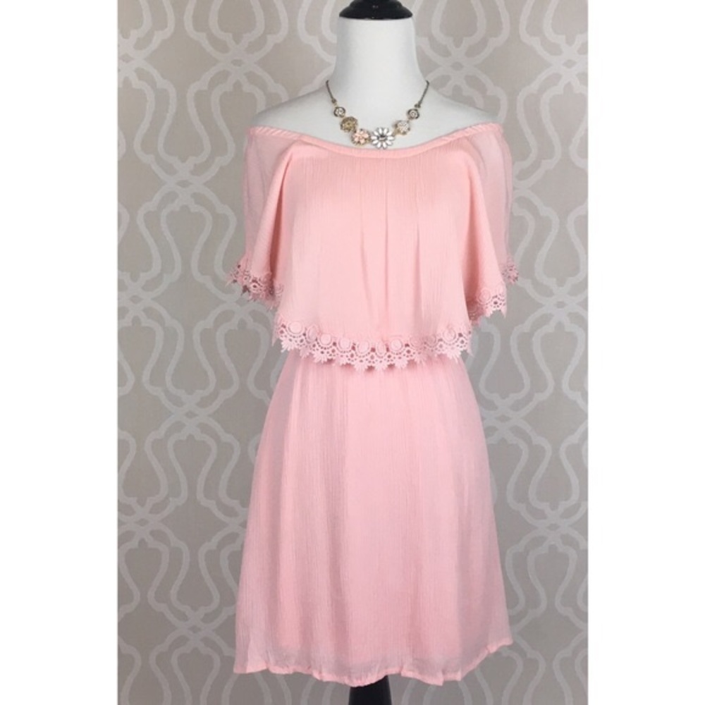 *CLEARANCE* Pink Rose Off Shoulder Mini Dress - Picture 3 of 8